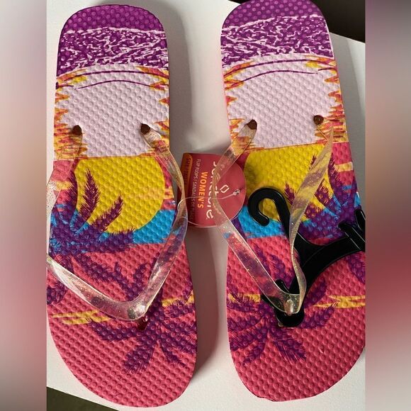 Juncture Women’s (Brand New) Multicolored Flip Flops w/Clear/Gold Straps - Picture 5 of 6